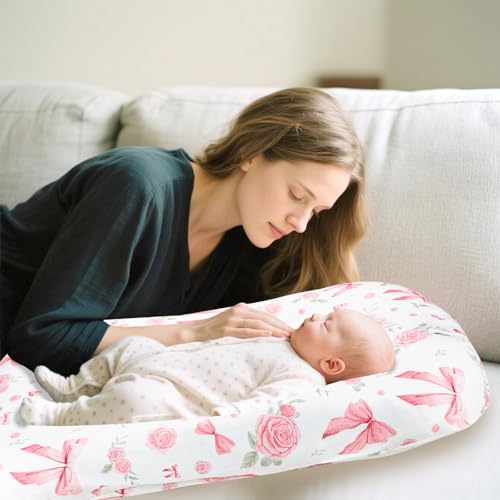 Image of Baby Lounger Cover Grils Boys, Soft and Comfortable Newborn Lounger Cover, Breathable and Stretchy Infant Nest Slipcover, Compatible with Snuggle Me Newborn Lounger, Cover Only (Pink Rose)