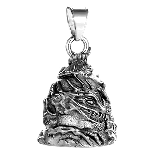 Duroecsain Bell Motorrad Glöckchen, Titanstahl Totenkopf Drachen Motorrad Glocke Lucky Charm, Motorradglockenaufhänger für Motorrad Zubehör oder Schlüsselanhänger