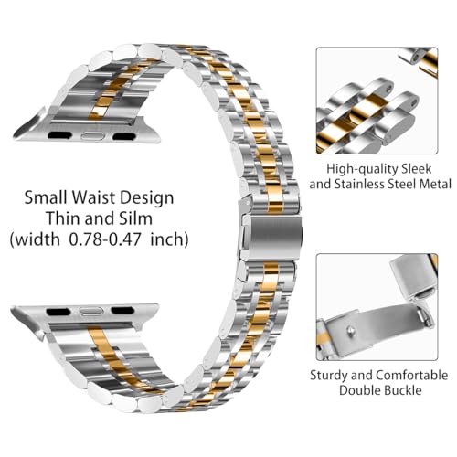 Image of Slim Metal Bands Compatible with Apple Watch 40mm 38mm 41mm 42mm 44mm 45mm, Metal Stainless Steel Chain Strap for Women iWatch Series 9 8 7 6 5 4 3 2 1 SE