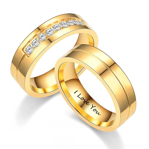 Forever Love Couple Rings Cubic Zirconia Engraved Promise Rings Wedding Bands Engagement Gifts Titanium Stainless Steel Golden