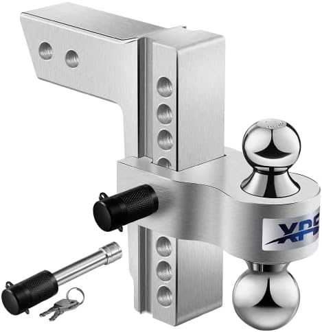 XPE Adjustable Trailer Hitch Fits 2.5'' Receiver, 8'' Drop/Rise Drop, Chrome Plated Steel Tow Balls (2''X2-5/16''), Heavy Duty Ball Mount - 18,500 Gtw with Trailer Locks, Silver X-312508