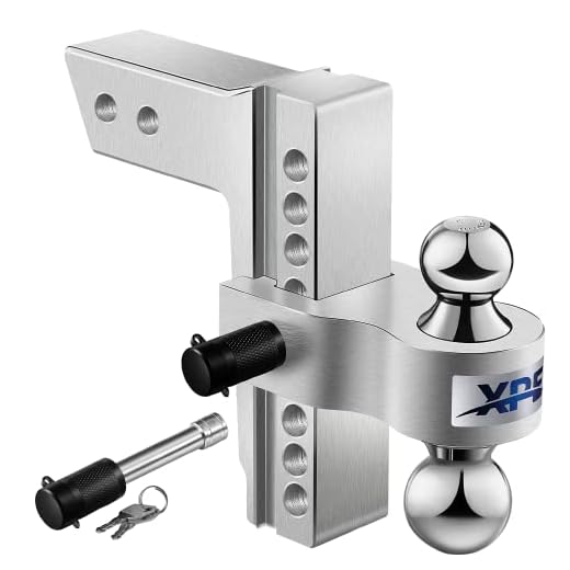 XPE Adjustable Trailer Hitch Fits 2.5'' Receiver, 8'' Drop/Rise Drop, Chrome Plated Steel Tow Balls (2''X2-5/16''), Heavy Duty Ball Mount - 18,500 Gtw with Trailer Locks, Silver X-312508