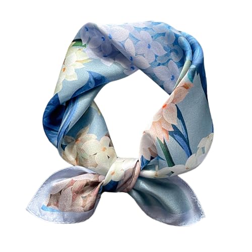 MEISEE 100% Pure Mulberry Silk Scarf 21" Square Scarf Neckerchief Headscarf Breathable Lightweight for Women Gift Packed (M3 Blue + Gray)