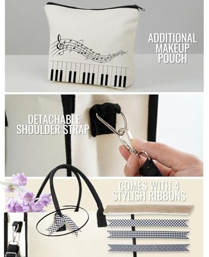 Bolsa Tote de Lona para Mujer con Diseño de Piano miniatura 4