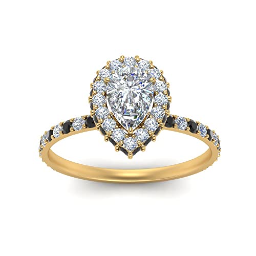 Image of Choose Your Gemstone Pave Rollover Pear Halo Engagement Ring Yellow Gold Plated Pear Shape Halo Engagement Rings Matching Jewelry Wedding Jewelry Easy to Wear Gifts US Size 4 to 12