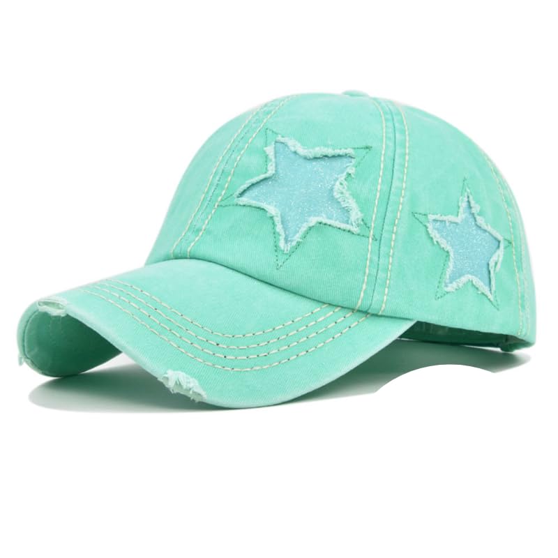 Image of Washed Scratch Frayed Baseball Cap Retro Adjustable with Five-Pointed Stars for Men Women Trucker Cap Unisex