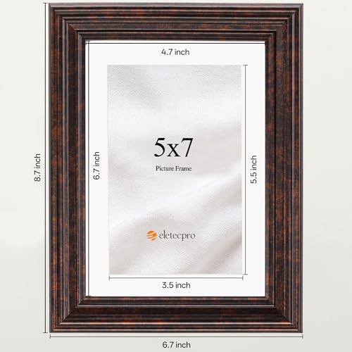 Image of eletecpro 5x7 Brown Picture Frames Set of 4, Vintage Photo Frames with Clear Acrylic Cover, Gallery Wall Art Display 4x6 Photo with Mat or 5x7 without Mat for Tabletop and Wall Mount, Home Decor