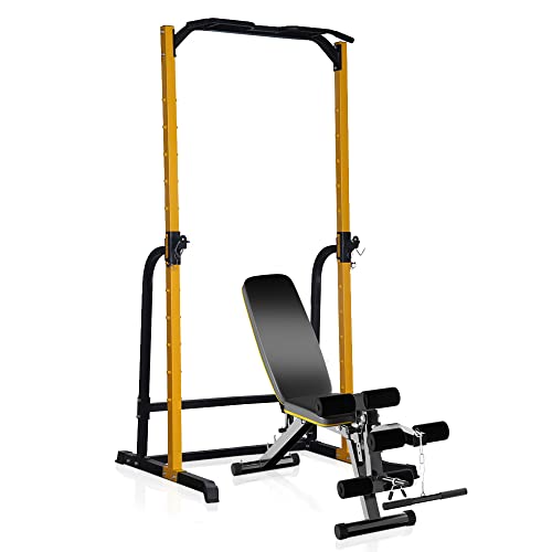 Zenova Power Rack Squat Stand With Weight Bench, Fitness Pull Up Power Tower Squat Rack And Bench Press, 800Lbs Weight Capacity (Power Rack Combine Bench) #TOP6