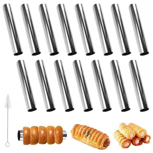 Cannoli Backform 15 Stück Cannoli Röhrchen Schillerlockenform Schaumrollen Hörnchen Edelstahl Schaumrollenform Klein für Kuchen Spritztüllen Spirale Horn Backform Backzubehör