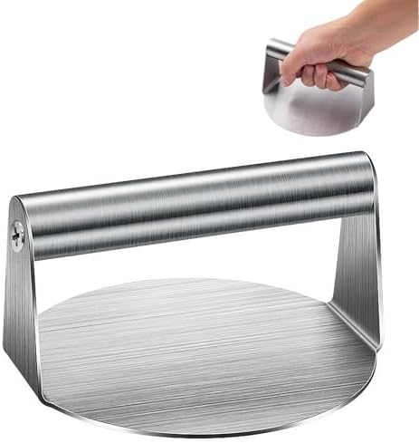 Stainless Steel Smashed Burger Press, 4.72" Round Burger Smasher with Anti-Scald Handle, Hamburger Press, Dishwasher Safe Grill Press for Griddle, Juicy and Crispy Burgers for BBQs, Cookouts