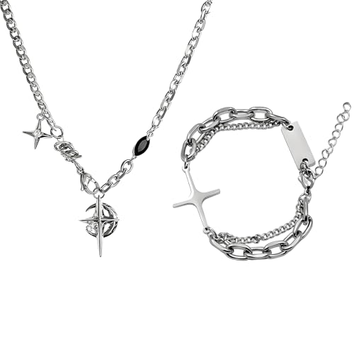 Image of 2 Pcs Cross Necklace Set, Y2K Aesthetic Gothic Jewelry for Men and Women, Punk Style Accessories for Music Festivals and Concerts