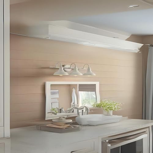 Image of Gray 3 Light Bathroom Vanity Light Wall Fixture with Farmhouse Metal Shades, Dimmable Modern Country Home Lighting, SHIL000376