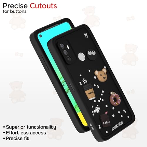 Image of Pikkme Back Cover for Oppo A53 | Cute Fun Cartoon 3D Bear Silicone Full Body Protection Bumper Case (Black)