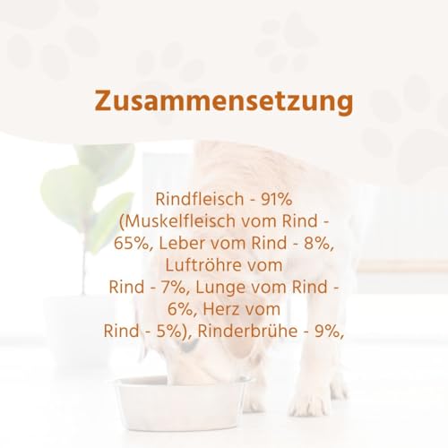 Wildfang® Premium Hunde-Nassfutter I Monoprotein I getreidefrei I B.A.R.F Qualität (Rind pur, 6 x 800g)