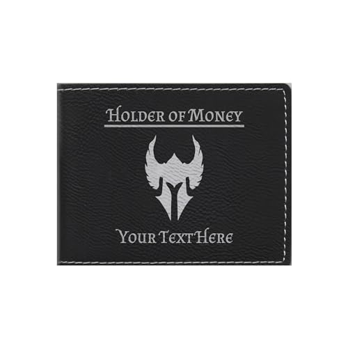 Personalized Dnd Engraved Leatherette Wallet Holder of Money Paladin Class Symbol Custom Text, Dungeons Dragons (Black)