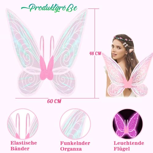 Yeeteesy Feenflügel Leuchtende Schmetterlingsflügel Prinzessinnenflügel Damen Mädchen Flügel Kostüm Wings Cosplay für Weihnachts Geburtstags Party