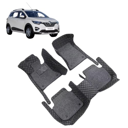 Image of Auto Hub 7D Car Floor Mats Compatible with Renault Triber, Leatherette, 100% Waterproof & Washable, Triber Car 7D Floor Mat, Black