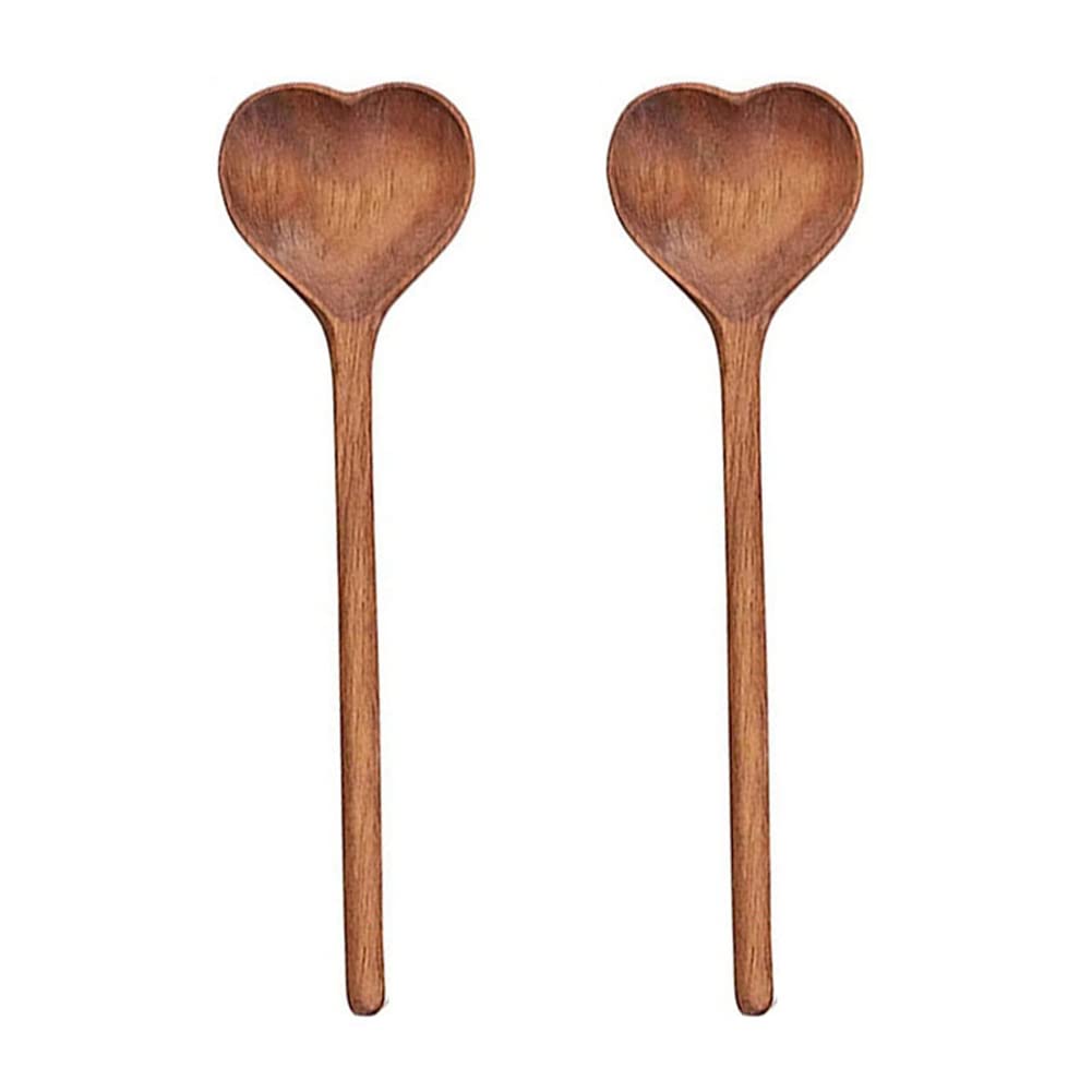 CTRLZS Wooden Heart-Shaped Spoons Wooden Tea/Coffee Spoons Set Heart Shaped Wooden Spoons (2Pcs) - Small Wooden Spoons for Condiment, Salt, Sugar