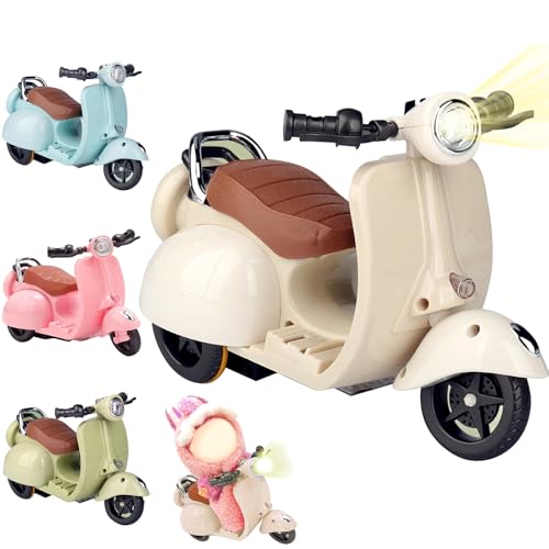 NixusHep Drca00 Scooter for Labubu, Scooter Toy with Light and Music, Have a Seat for Labubu Accessories, Mini Electric Doll Scooter Interactive Decor Desktop Ornaments (White)