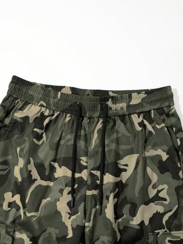 OYOANGLE Men's Camo Print Drawstring Waist Casual Baggy Cargo Pants Streetwear with Pocket4