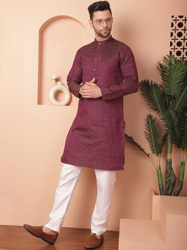 Image of Jompers Silk Men's Regular Fit Woven Design Kurtas
