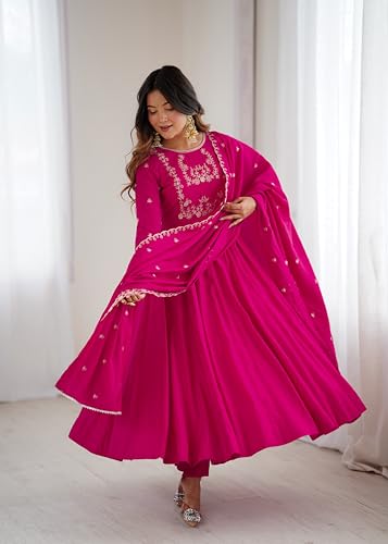 Image of ZUVAANYA Ready To Wear Indian /Pakistani Party Wear Women's Embroidery Faux Georgette Anarkali Floral Gown For Women
