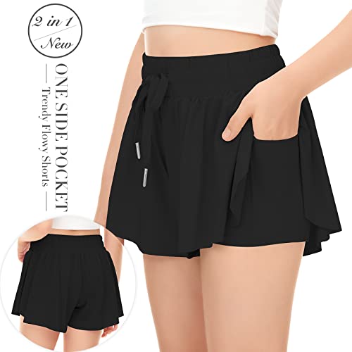 Youth Girls 2-in-1 Butterfly Athletic Shorts with Pocket