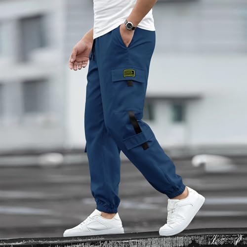Hawyet Mens Carsual Cargo Pants Elastic Waist Drawstring Multi Pockets Ankle Length Quick Dry Summer Joggers3