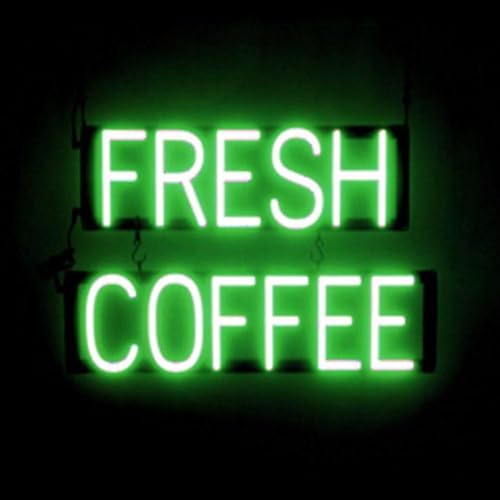 Image of SpellBrite LED Neon FRESH COFFEE Sign for Business - Green, 23 inch x 15 inch | Ultra-Bright Click-Together Signage for Cafes, with Visibility from 500 Feet - 8 Animations, 6 Brightness Settings