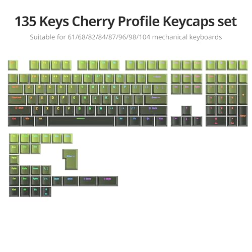 Image of PBT Gradient Green Keycaps, Shine Through Cherry Profile Keycaps, Double Shot Custom Minimalist Style for MX Switched Mechanical Keyboard