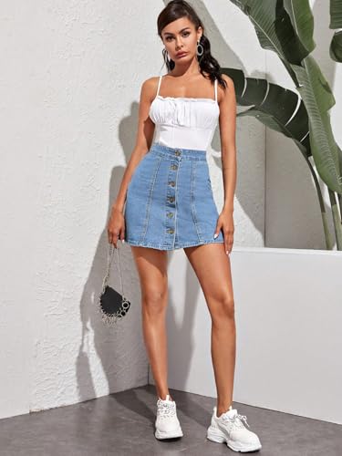 Image of Sugathari Women's Casual Denim Light Blue Skirt - High Waist, A-Line, Mini Length Without Pockets | Stylish Everyday Wear (Skirts 210)