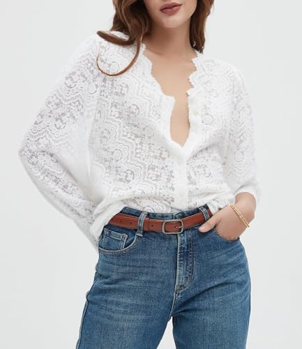 Luxveer Dressy Lace Tops For Women Blouses For Women Casual V Neck Button Down Shirts For Women Black thumb #1