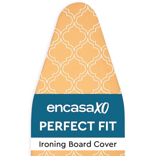 Image of Encasa XO Ironing Board Cover with 3mm Thick Felt Pad for Steam Press (Fits Standard Medium Boards of 112x34 cm) Heat Reflective, Scorch & Stain Resistant, Printed - Peach Tiles