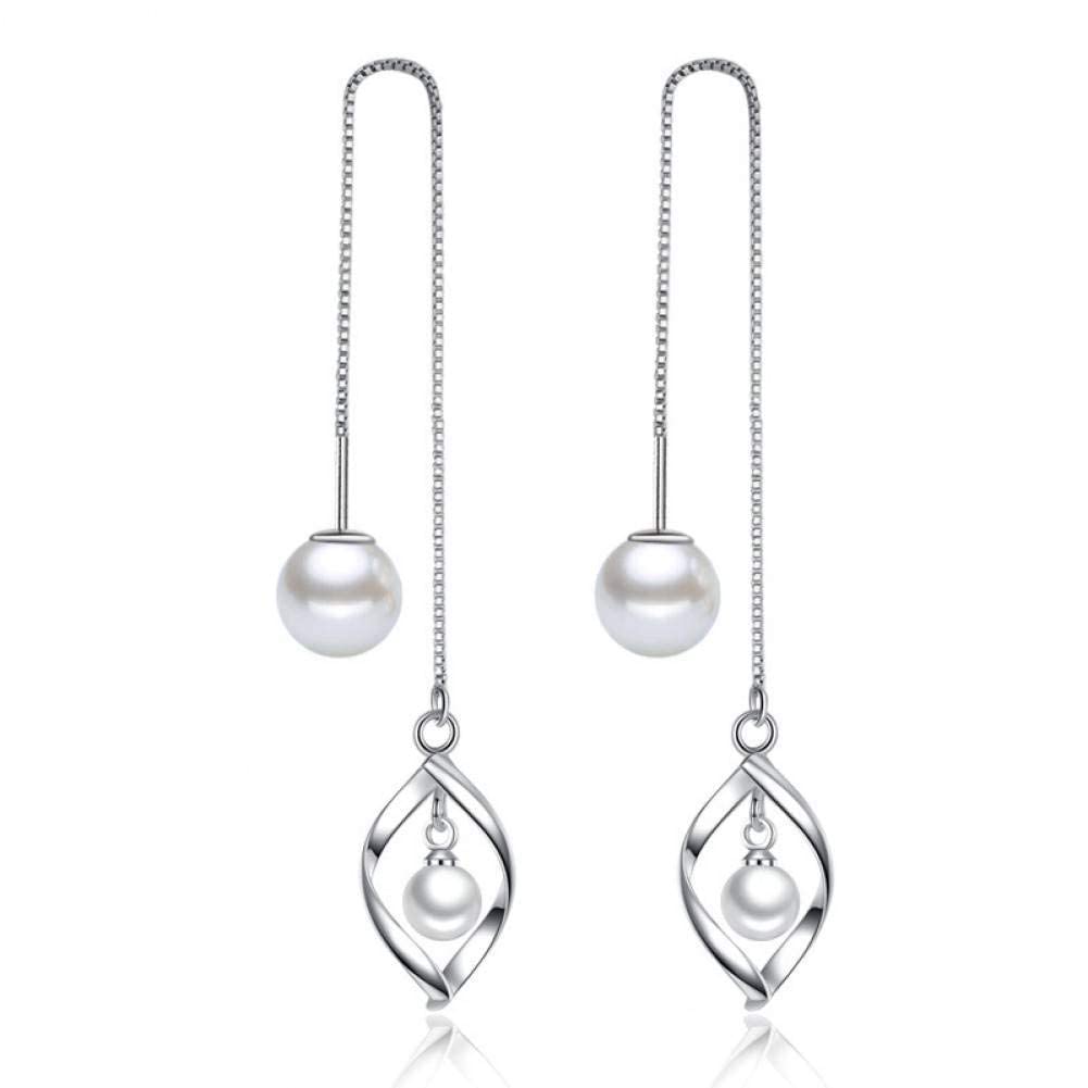 LLXYWJ Creolen für Damen, stilvoller 925er-Imitat-Perlen-Blume-Damen-langer Tropfen-weiblicher Schmuck/925