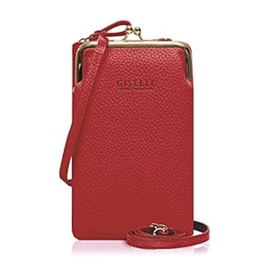 [ジゼル] スマホショルダー スマホポーチ レディース ショルダーバッグ お財布ポシェット お財布ショルダー がまぐち ポーチ 斜め掛け 長財布 軽量 カードケース レジャー 旅行 (Red/レッド)