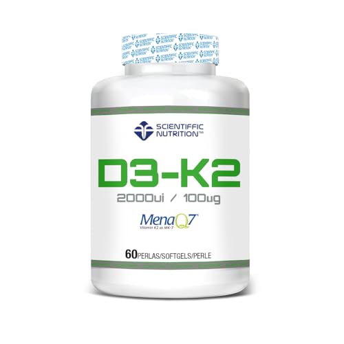 Scientiffic Nutrition - Vitamina D3 y K2 con Aceite de Oliva Virgen Extra para una Mejor Absorción y Alta Biodisponibilidad, Fortalece los huesos, Vitamina D3 2000ui + K2 100µg - 60 perlas