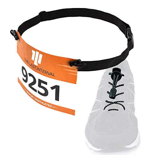 Race Belt & No Tie Shoelaces - Running, Triathlon Kit (Black Belt, Black Lace)