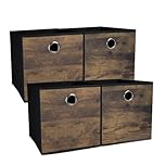 4-Pack Durable Storage Cube Box with Wood Look Decorative Thickened Fabric Storage Basket,Space-saving Cube Storage Unit Bin for Shelves,Closet,Bedroom,Nursery,Office,Storeroom,Dorm,30x30x30cm(Medium)