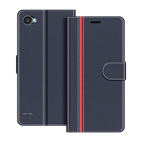 COODIO Funda LG Q6 con Tapa, Funda Movil LG Q6, Funda Libro LG Q6 Carcasa Magnético Funda para LG Q6, Azul Oscuro/Rojo