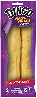 Dingo Wag'n Wraps Jumbo Rawhide for Large Dogs, 2-Count