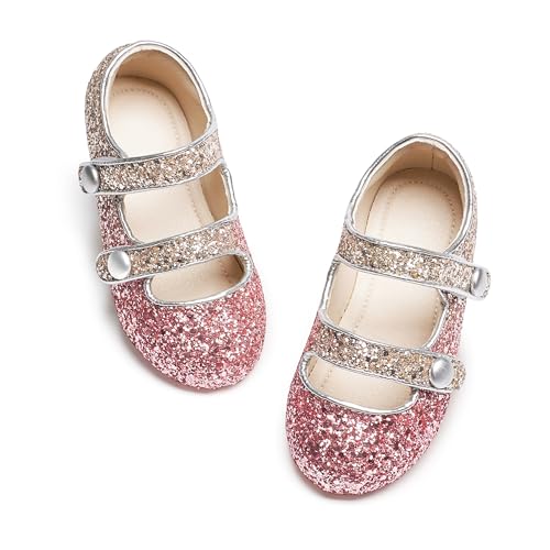 Image of PHIRAMIN Toddler Flower Girl Glitter Dress Shoes Little Girl Ballet Flats Bow Wedding Party
