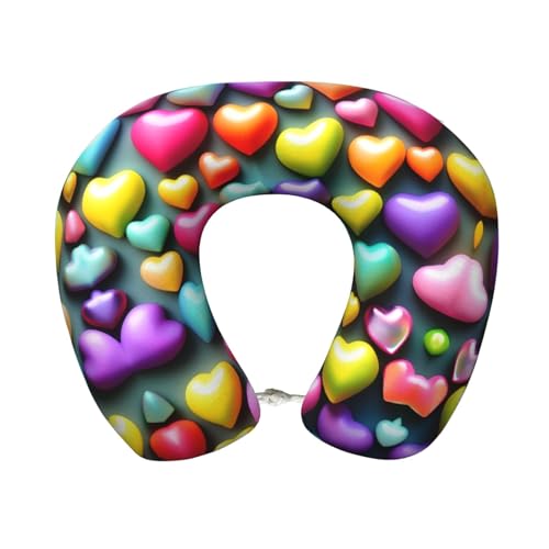 Almohada de Viaje con Diseño Corazones Arcoíris Multicolor
