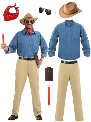 Jecery 7 Pcs Halloween Paleontologist Costume Explorer Adventure Cosplay Outfit for Men Theme Role Play Party(M)
