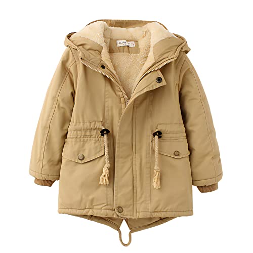 L SERVER Winterjacke für Jungen und Mädchen,warm Hoodie Outfits Dicke Mantel Baby Wintermäntel, Beige(Verdickung), 116