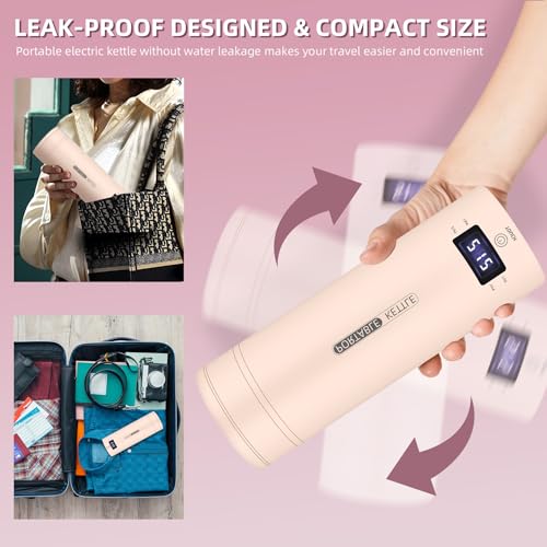 Image of Travel Electric Kettle Portable Small Mini Tea Coffee Kettle Water Boiler, Water Heater with 4 Temperature Control,304 Stainless Steel with Auto Shut-Off & Boil Dry Protection, BPA-Free (Pink)