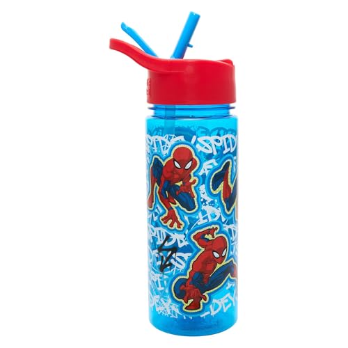 Marvel Spider-man Kids Water Bottles with Built in Dust Cover - 500ml BPA-Free Avenger Kids Drinks Bottle with Carry Handle - School Water Bottle with Removable Straw