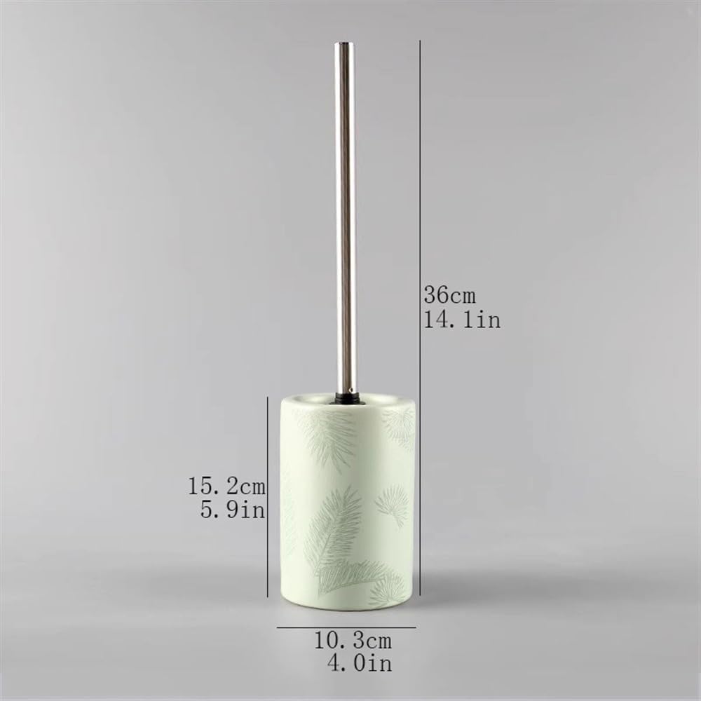 Klobürste Edelstahl-Toilettenbürste mit langem Griff, Keramik, grünes Federmuster, bodenmontierte Toilettenbürste, rundes Toilettenbürsten-Set Toilettenbürste Set