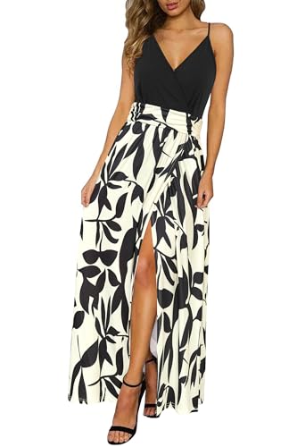 Newshows Sommerkleid Damen Lang Maxikleid Sommer V Ausschnitt Kleid Schlitz Freizeitkleid Elegant für Hochzeitsgast Floral Z22,M