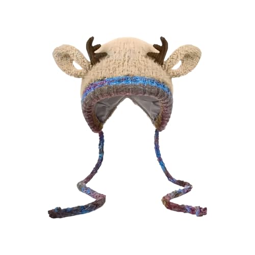 Gorro de ciervo de Navidad con forro suave y grueso ajustable para frío