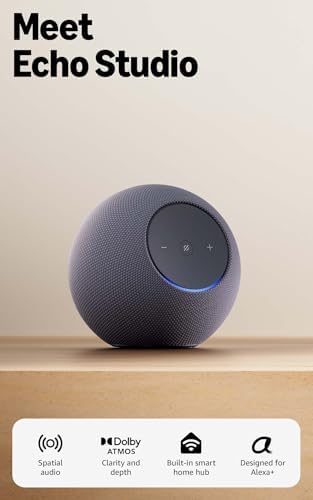 Amazon Echo Studio (newest model), compact design, immersive spat...